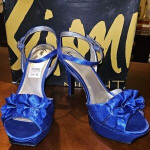 Fioni Night Blue Satin Platform Heels